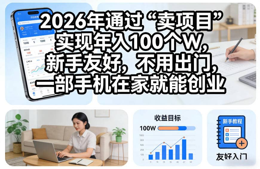 2026年通过“卖项目”实现年入100个W，新手友好，不用出门，一部手机在家就能创业【揭秘】-木叔脚本