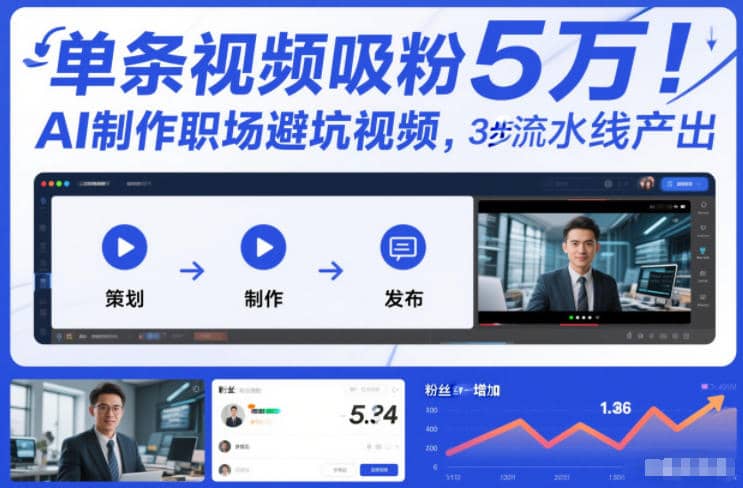 单条视频吸粉5W！AI制作职场避坑视频，3步流水线产出【网赚课程】-木叔脚本
