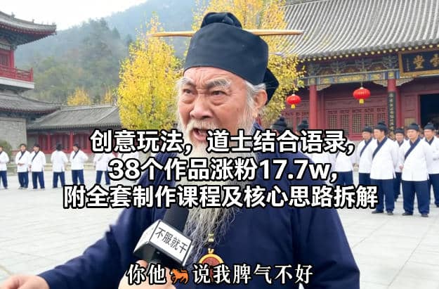 创意玩法，道士结合语录，38个作品涨粉17.7w，附全套制作课程及核心思路拆解【网赚课程】-木叔脚本